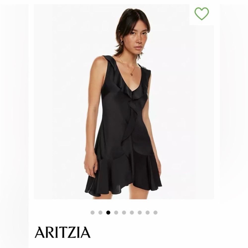 Aritzia Black Ruffle V-Neck Mini Dress